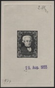 Österreich, 1956, NICHT VERAUSGABTE BRIEFMARKE - 1.50 Schilling - 200. Geburtstag von Wolfgang Amadeus Mozart ( Komponist ) - 2. Phase in der Farbe grau auf gummiertem Papier, ATTEST Soecknick 