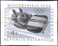 Österreich, 1963, ANK Nr. 1172 PU, MICHEL Nr. 1142 PU, Olympische Winterspiele Innsbruck, 4 Schilling Zweierbob, EINZELABZUG, UNGEZÄHNT, postfrisch, ATTEST Soecknick 