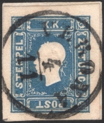 Österreich, 1858, Zeitungsmarken-Ausgabe 1858, Ferchenbauer Nr. 16 a, Zeitungsmarke 1,05 Kreuzer bzw. Soldi blau, Type I auf kleinem Zeitungsstück, entwertet 