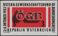 Österreich, 1983, ANK Nr. 1785 U, MICHEL Nr. 1754 U, 10. Bundeskongress des ÖGB ( ÖGB-Emblem ), UNGEZÄHNT, postfrisch, ATTEST Soecknick 