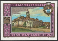 Österreich, 1988, ANK Nr. 1965 U, MICHEL Nr. 1934 U, 800 Jahre Feldbach ( Ansicht von Feldbach, Stadtwappen ), ungezähnt, postfrisch, ATTEST Soecknick 