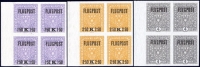 Österreich, 1918, ANK Nr. 225xU-227xU, MICHEL Nr. 225xU-227xU, Flugpostmarken-Ausgabe 1918 auf grauem Papier, UNGEZÄHNT im 4er-Block vom linken Bogenrand, 2.50 K in Type II + Type I, postfrisch, ATTEST Dr. Ferchenbauer 