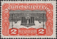 Österreich, 1919/21, ANK Nr. 284 D, MICHEL Nr. 284 K, Freimarken-Ausgabe: Parlament, 2 Kronen mit kopfstehendem Mittelstück, postfrisch, ATTEST Soecknick 