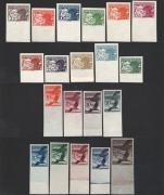 Österreich, 1925/30, ANK Nr. 468 U - 487 U, MICHEL Nr. 468 U - 487 U, Flugpostausgabe 1925/30 Pilotenkopf Kranich, komplette Serie = 20 Werte, UNGEZÄHNT, Randstücke einheitlich vom unteren Bogenrand. ATTEST Soecknick 