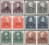 Österreich, 1931, ANK Nr. 524 U - 529 U, MICHEL Nr. 524 U - 529 U, Österreichische Dichter, UNGEZÄHNT, in waagrechten Paaren, gummiert, ATTEST Soecknick 
