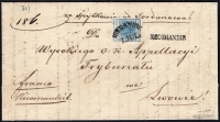 Österreich, 1850, Ferchenbauer Nr. 5 H II b, 9 Kreuzer, (dunkel)blau, Handpapier, Type II b, auf komplettem Reko-Faltbrief von JORDANOW nach LEMBERG, entwertet  