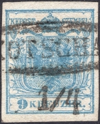 Österreich, 1850, Ferchenbauer Nr. 5 H I, 9 Kreuzer, hellgraublau, Handpapier, Type I, entwertet 