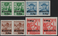 Österreich, 1935, ANK Nr. 613 U - 616 U, MICHEL Nr. 613 U - 616 U, Winterhilfe II - 2. Ausgabe UNGEZÄHNT im waagrechten Paar, postfrisch, ATTEST Soecknick 