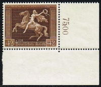 Michel Nr. 671 y, ANK Nr. 671 y, Braune Band 1938 mit waagrechter Gummiriffelung aus der rechten unteren Bogenecke, postfrisch