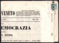 Österreich, 1851, Ferchenbauer Nr. 6 I b, Zeitungsmarke Merkur, Type I b, auf geripptem Papier, mit Teil eines Adresszettels auf kpl. Zeitung 