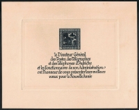 Österreich, 1926, ANK Nr. 489 PU, MICHEL Nr. 489 PU Nibelungen 8+2 Groschen ungezähnt auf Japanpapier auf NEUJAHRGESCHENKSBLATT mit französischem Text, ATTEST Soecknick 
