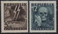 Österreich, 1946, ANK Nr. (13) + (14), MICHEL Nr. VI + VII, Nicht verausgabte Serie Blitz Totenmaske bzw. Blitz Totenkopf, postfrisch, ATTEST Soecknick 