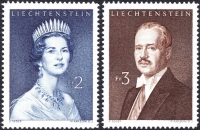 Fürstentum Liechtenstein, 1960, MICHEL Nr. 408 - 409, 2 Franken + 3 Franken Fürstin und Fürst von Liechtenstein, postfrisch, DB DFVK