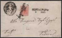 Lombardei-Venetien, 1850, Nr. 3 H I / Pl. 2, 15 Centesimi, zinnoberrot, Handpapier, Type I, Platte 2, kompl. Faltbrief-Hülle nach PADOVA, entwertet 