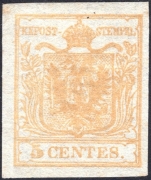 Lombardei-Venetien, 1850, Ferchenbauer Nr. 1, 5 Centesimi, gelbocker ( giallo arancio chiaro ), ungebraucht, ATTEST Dr. Ferchenbauer 