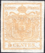 Lombardei-Venetien, 1850, Ferchenbauer Nr. 1, 5 Centesimi, gelbocker ( giallo arancio chiaro ), ungebraucht ohne Falz, ATTEST Dr. Ferchenbauer 