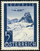 Österreich, 1947, ANK Nr. 825 I, MICHEL Nr. 827 I, Flugpostausgabe 1947, Wert zu 5 S mit Plattenfehler ausgefülltes Tal, postfrisch