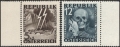 Österreich, 1946, ANK Nr. (13) + (14), MICHEL Nr. VI + VII, Nicht verausgabte Serie Blitz Totenmaske bzw. Blitz Totenkopf, Randstücke, postfrisch, ATTEST Soecknick 