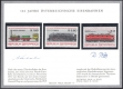 Österreich, 1977, ANK Nr. 1572 - 1574, MICHEL Nr. 1559 - 1561, 140 Jahre Österreichische Eisenbahnen, komplette Serie = 3 Werte auf Merkurkarte MIT ORIGINALUNTERSCHRIFTEN von PROF. ADALBERT PILCH = Entwerfer + RUDOLF TOTH = Stecher dieser Serie, DB DOKU