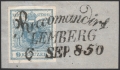 Österreich, 1850, Ferchenbauer Nr. 5 H I / P 28, 9 Kreuzer, blau, Handpapier, Type I, Plattenfehler 