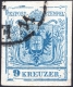 Österreich, 1850/54, Ferchenbauer Nr. 5 M III b, 9 Kreuzer, lebhaftblau, Maschinenpapier, Type III b, mit außerordentlichen Exfoliationen auf allen vier Seiten, entwertet "WELS", ATTEST Dr. Ferchenbauer "erlesenes PRACHTSTÜCK!" + "RR ! - LP !" DB VF2233