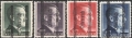 Österreich, 1945, ANK Nr. 693 II B 694 II B 695 II A 696 II A, Grazer Aushilfsausgabe, 1 RM - 5 RM einheitlich mit dünnem bzw. magerem Aufdruck = Type II, postfrisch, ATTEST Soecknick 