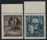Österreich, 1946, ANK Nr. (13) + (14), MICHEL Nr. VI + VII, Nicht verausgabte Serie Blitz Totenmaske bzw. Blitz Totenkopf, Randstücke einheitlich vom unteren Bogenrand, postfrisch, ATTEST Soecknick 