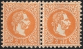 Österreichische Post in der Levante, 1867, Nr. 1 I a, 2 Soldi orange, postfrisch im waagrechten Paar, rechte Marke mit Wasserzeichen-Teil auf ungewöhnlich DICKEM PAPIER, BEFUND Dr. Ferchenbauer 