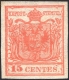 Lombardei-Venetien, 1850, Ferchenbauer Nr. 3 H III, 15 Centesimi, (karmin)rot, Handpapier, Type III, ungebraucht, ATTEST Dr. Ferchenbauer 