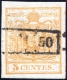 Lombardei-Venetien, 1850, Ferchenbauer Nr. 1, 5 Centesimi, dunkelorangegelb, Erstdruck, entwertet mit Teil-Abdruck des schwarzen Kastenstempels aus dem November 1850, ATTEST Dr. Ferchenbauer "PRACHTSTÜCK!", DB VF958