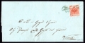 Lombardei-Venetien, 1850, Ferchenbauer Nr. 3 H I / Pl. 1, 15 Centesimi, dunkelkarmin, Handpapier, Type I / Pl. 1, auf komplettem Faltbrief nach VERONA, entwertet mit blauem Lang-Stempel 