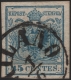 Lombardei-Venetien, 1850, Nr. 5 H III, 45 Centesimi, blau, Handpapier, Type III, KARTONPAPIER 0,15 mm / R ! - entwertet mit klarem Teilstempel "MILANO 1 / 6", BEFUND Dr. Ferchenbauer "gut gerandetes, frisches P(RACHTSTÜCK)!" DB HDR930